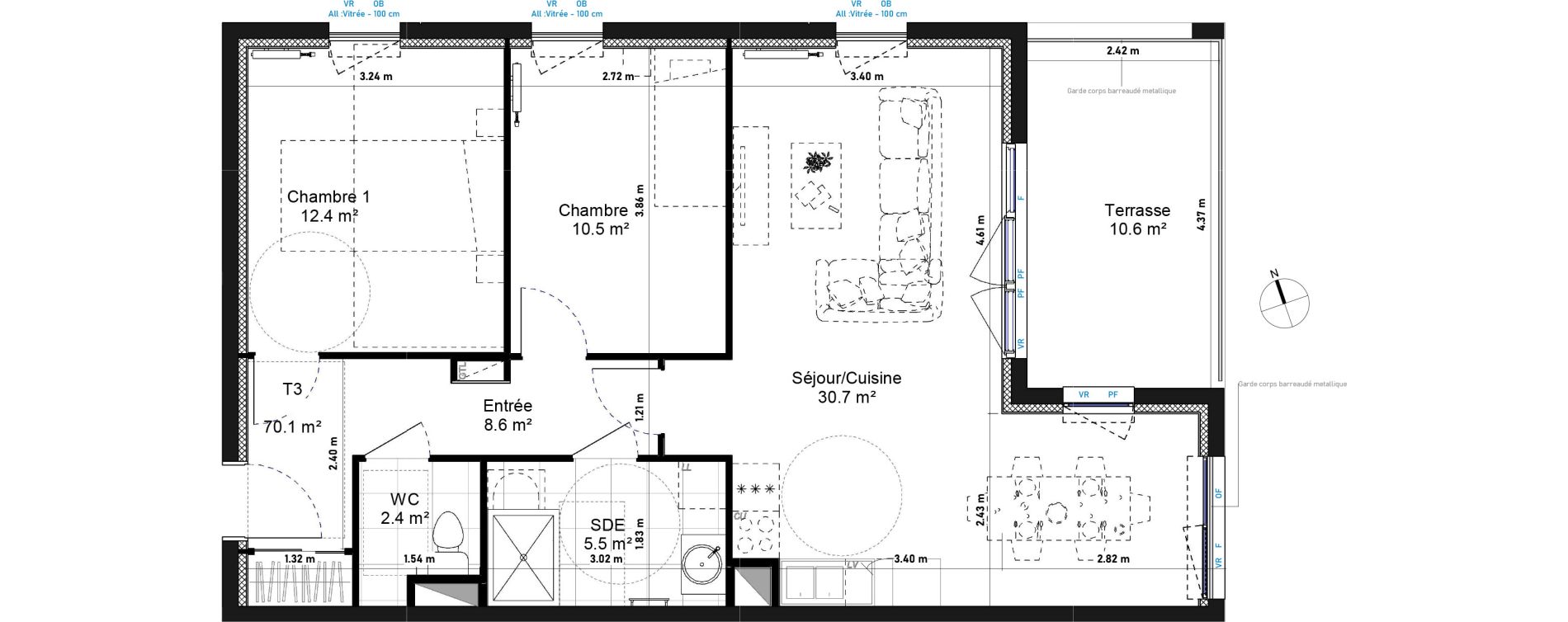 Appartement T3 de 70,10 m2 &agrave; Amiens La vall&eacute;e