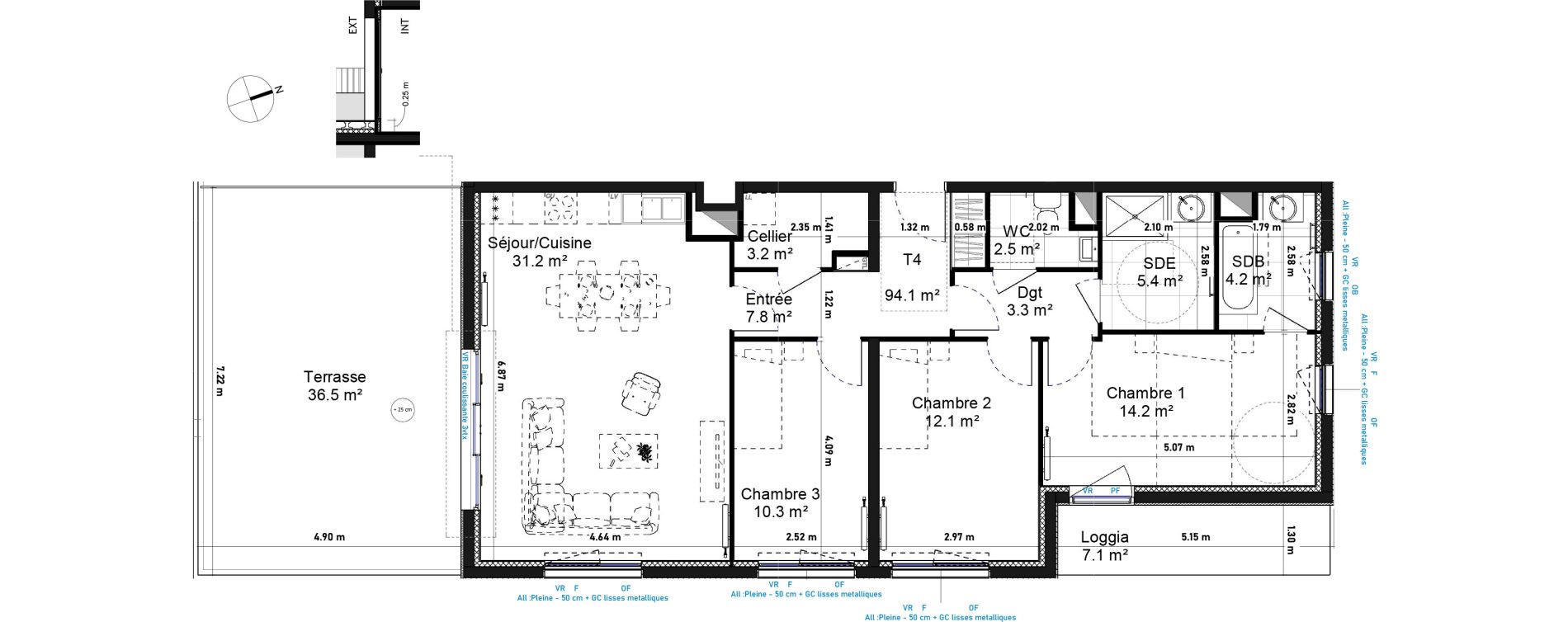Appartement T4 de 94,10 m2 &agrave; Amiens La vall&eacute;e