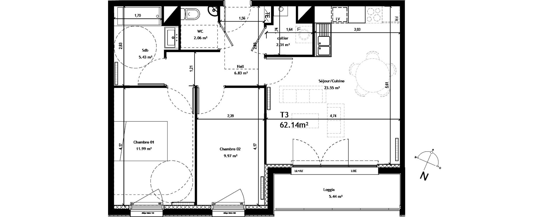 Appartement T3 de 62,14 m2 &agrave; Amiens Saint honore - jeanne d arc