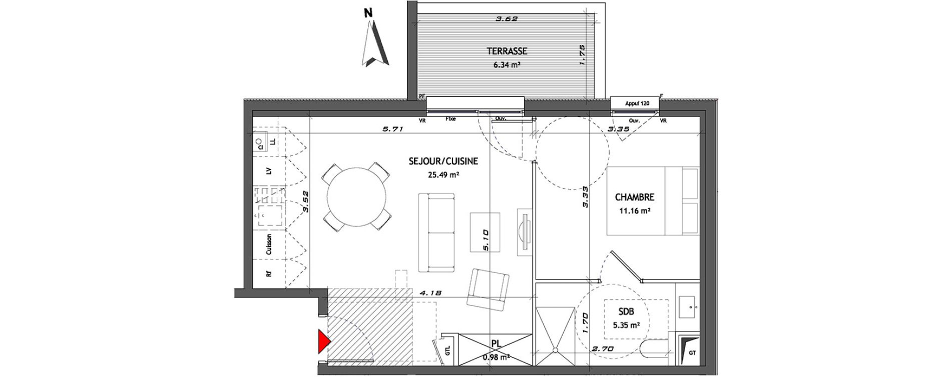 Appartement T2 de 42,98 m2 &agrave; Amiens Henriville