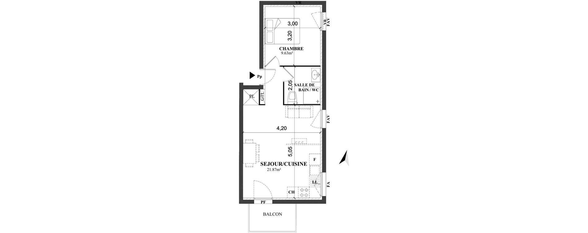 Appartement T2 de 38,16 m2 &agrave; Amiens Petit saint jean