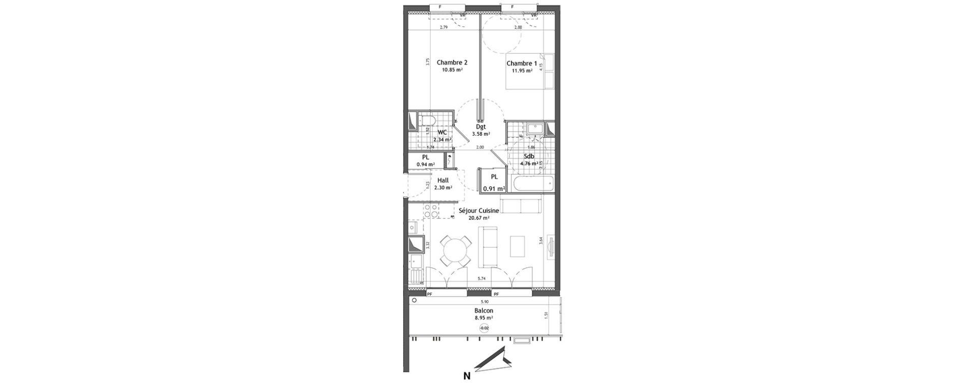 Appartement T3 de 58,30 m2 &agrave; Amiens Paul claudel