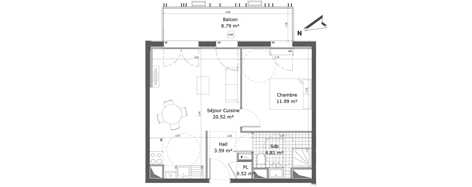 Appartement T2 de 41,43 m2 &agrave; Amiens Paul claudel