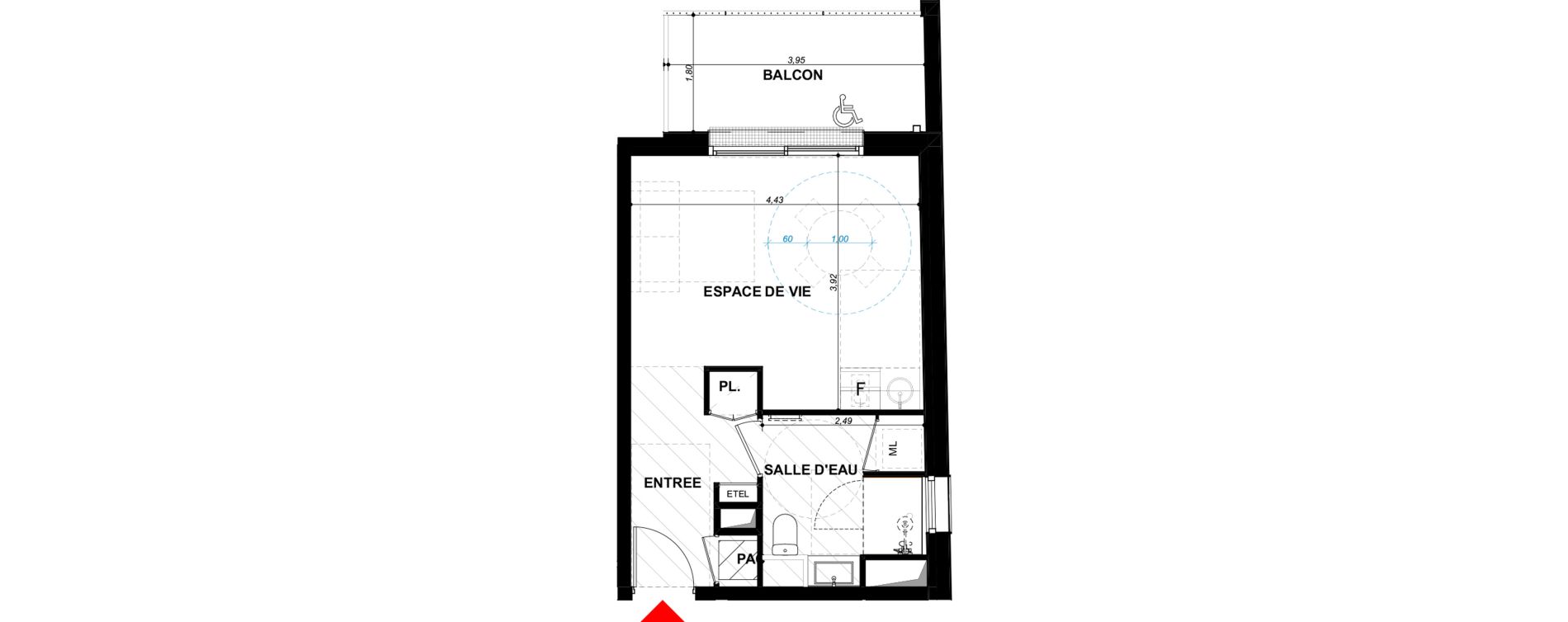 Appartement T1 de 28,06 m2 &agrave; Amiens Val d avre