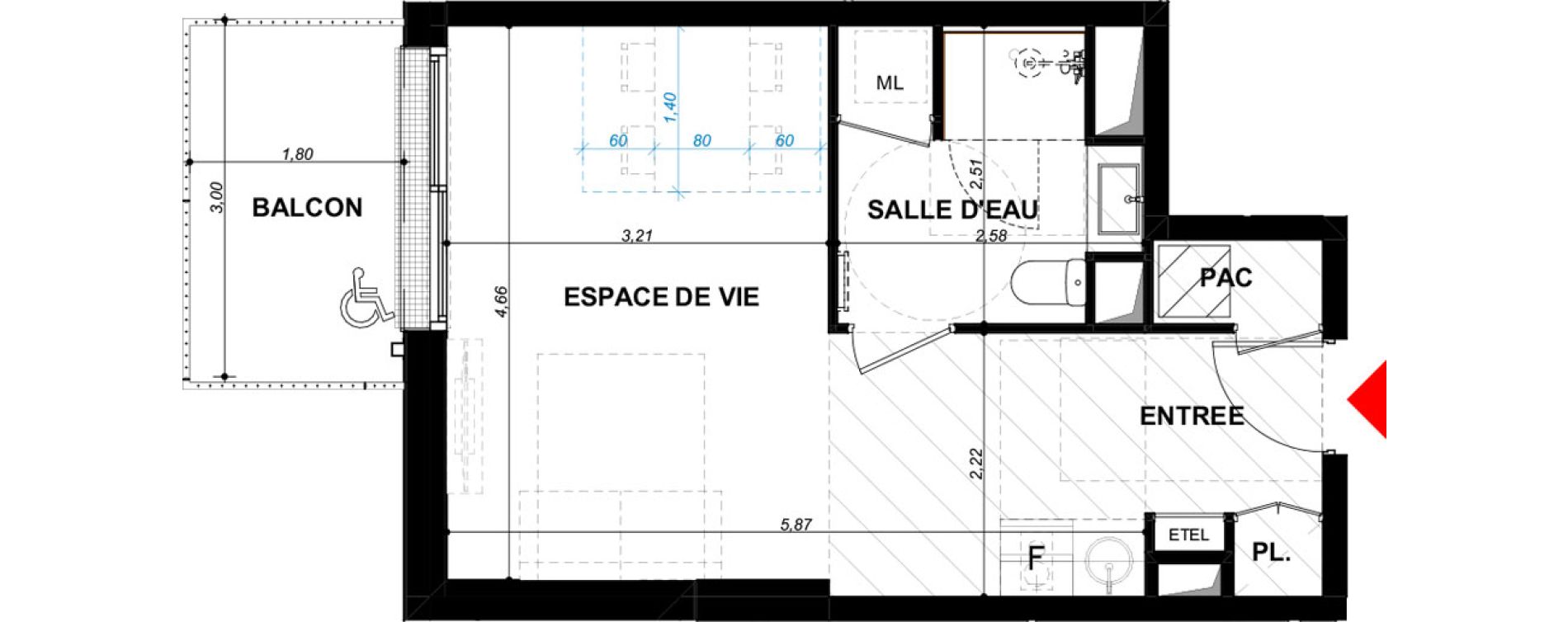 Appartement T1 de 30,16 m2 &agrave; Amiens Val d avre