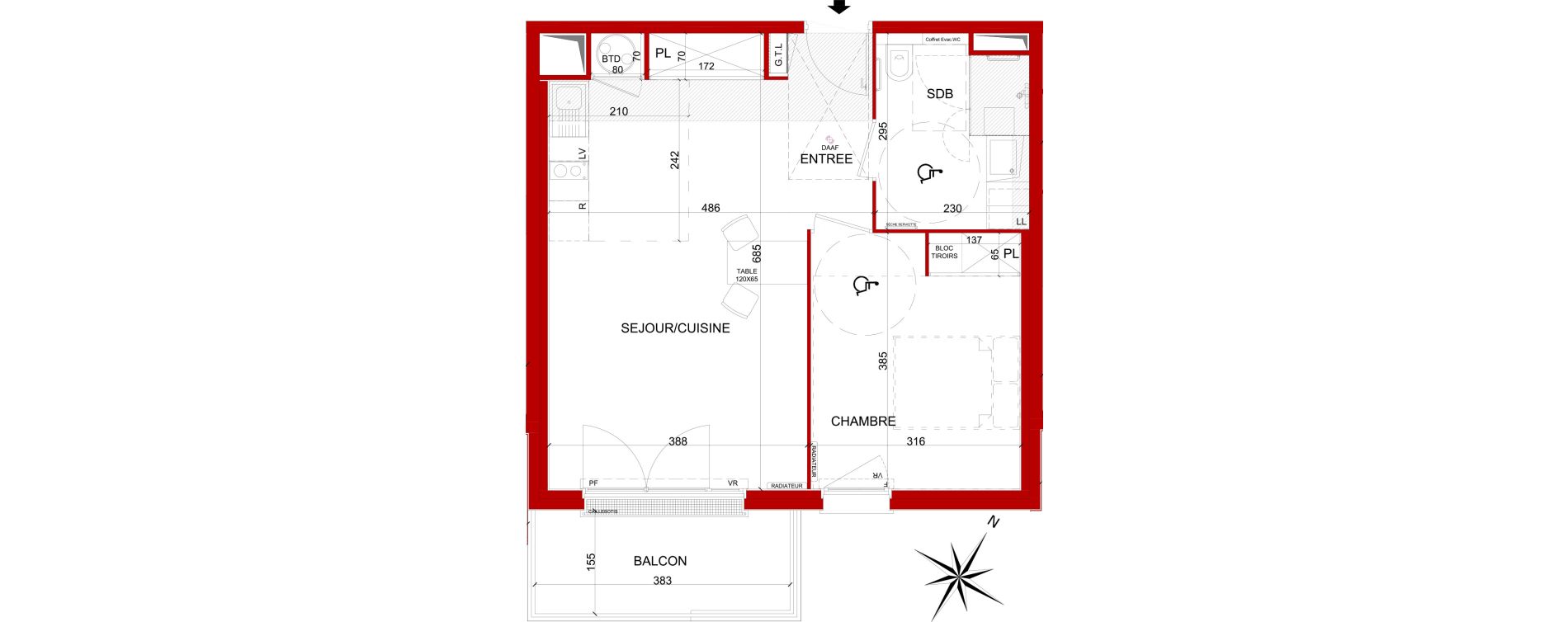 Appartement T2 de 47,25 m2 &agrave; Amiens Faubourg de hem