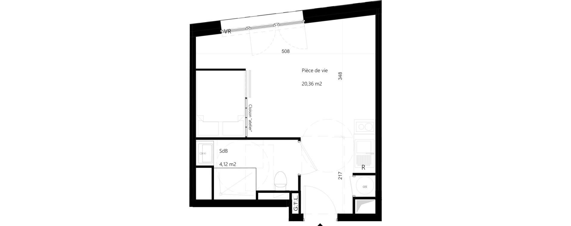 Appartement T1 de 24,48 m2 &agrave; Amiens Gare - la vallee - les hortillonnages