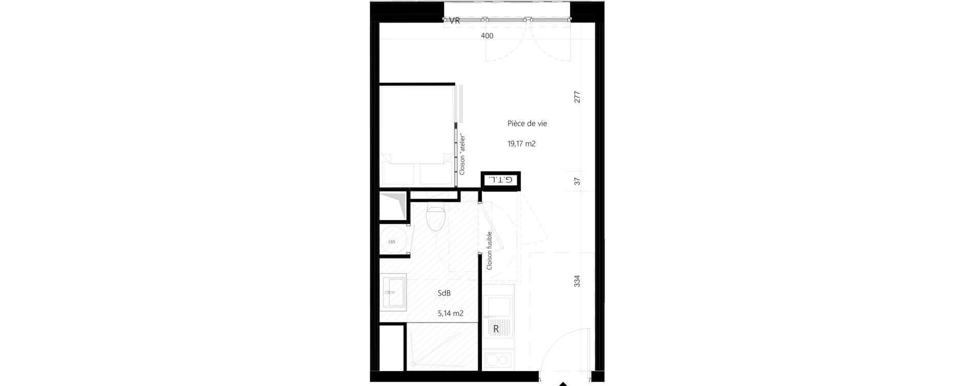 Appartement T1 de 24,31 m2 &agrave; Amiens Gare - la vallee - les hortillonnages