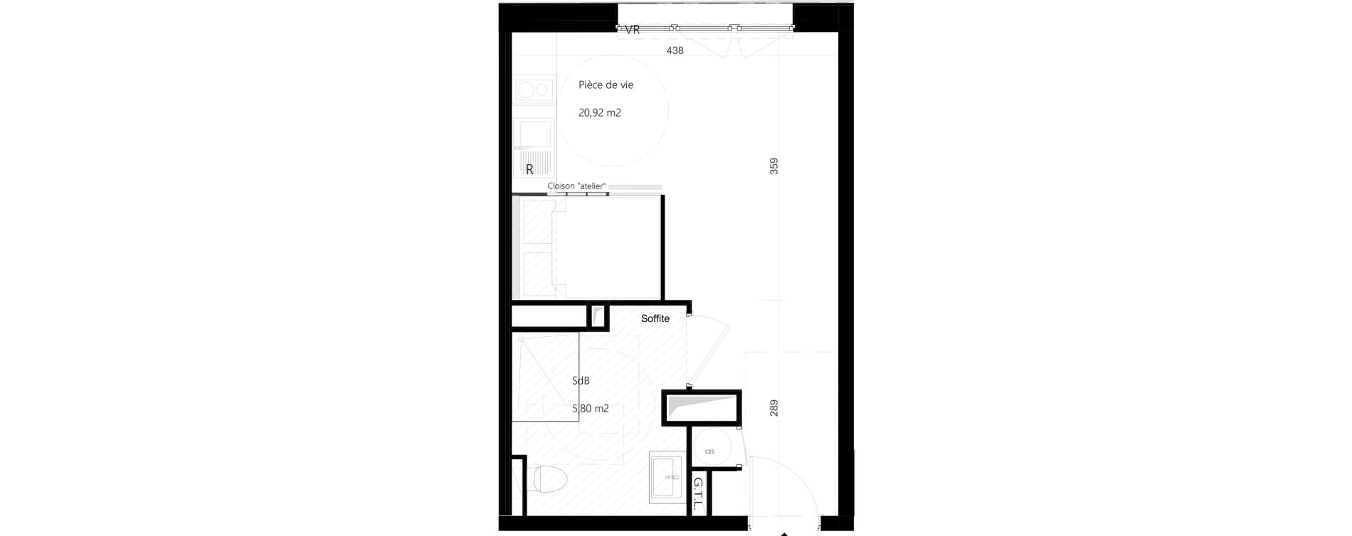 Appartement T1 de 26,72 m2 &agrave; Amiens Gare - la vallee - les hortillonnages