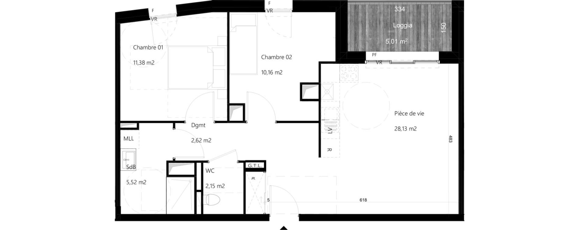 Appartement T3 de 59,96 m2 &agrave; Amiens Gare - la vallee - les hortillonnages