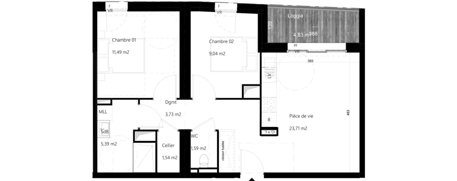 Appartement T3 de 56,49 m2 &agrave; Amiens Gare - la vallee - les hortillonnages