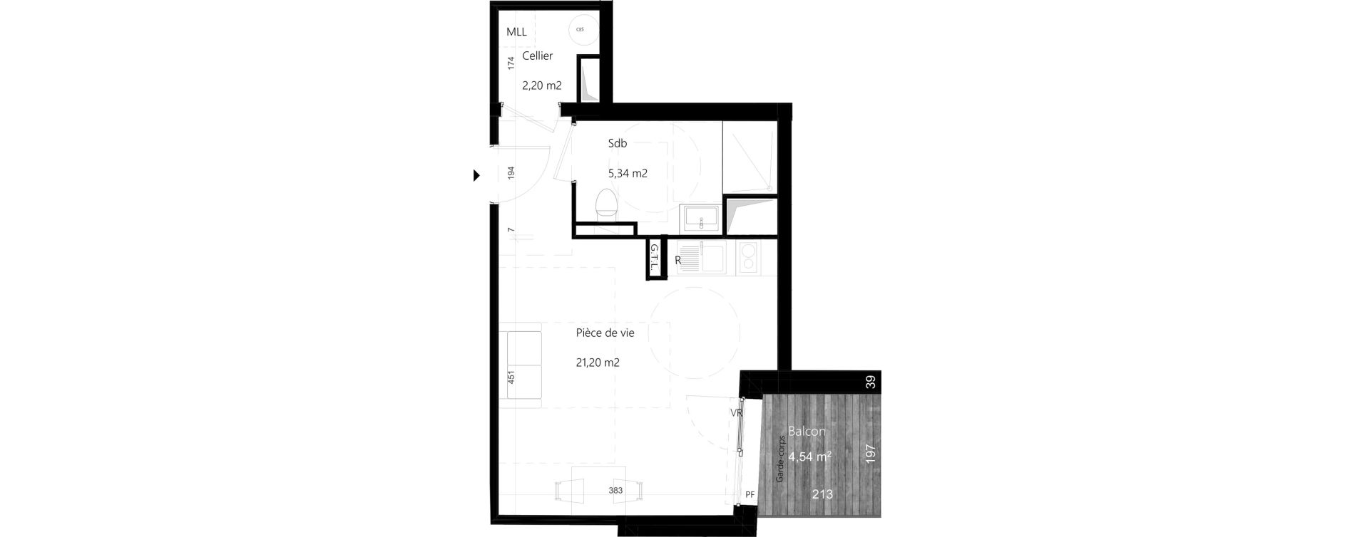 Appartement T1 de 28,74 m2 &agrave; Amiens Gare - la vallee - les hortillonnages