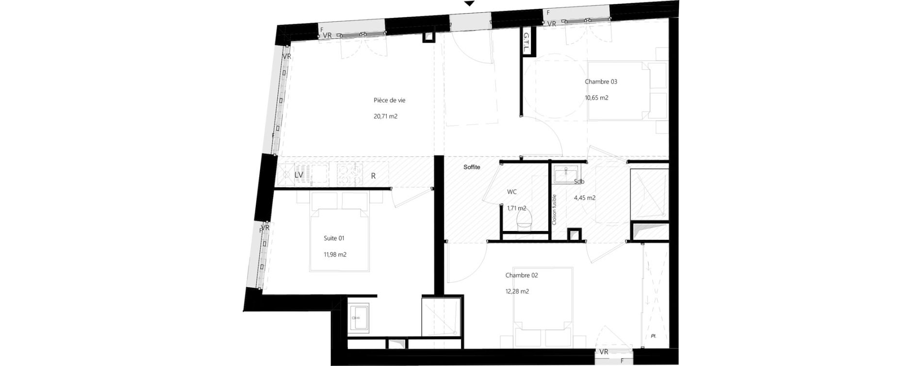 Appartement T4 de 61,78 m2 &agrave; Amiens Gare - la vallee - les hortillonnages