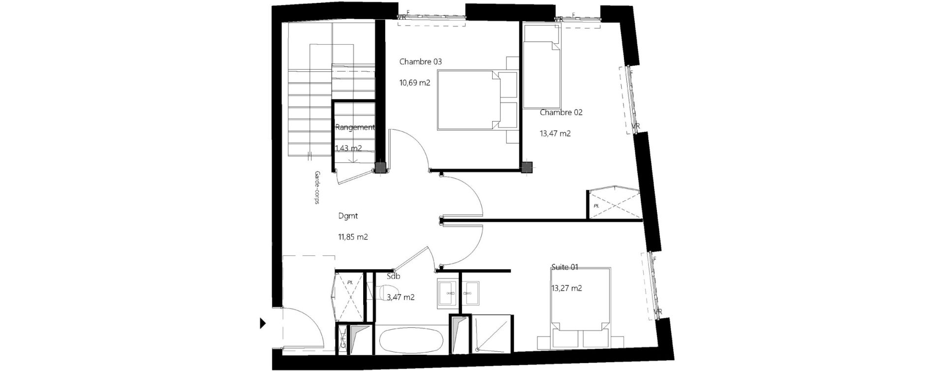 Duplex T4 de 94,93 m2 &agrave; Amiens Gare - la vallee - les hortillonnages