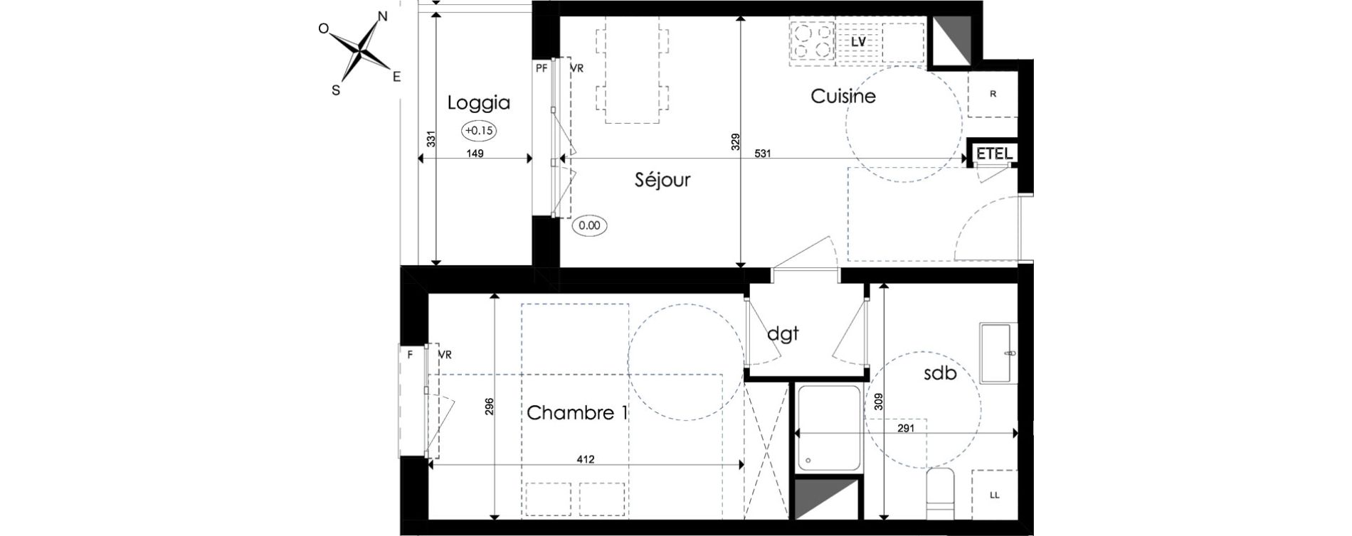 Appartement T2 de 40,90 m2 &agrave; Amiens Intercampus