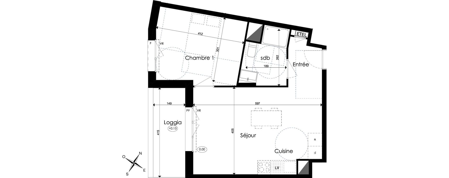 Appartement T2 de 44,31 m2 &agrave; Amiens Intercampus