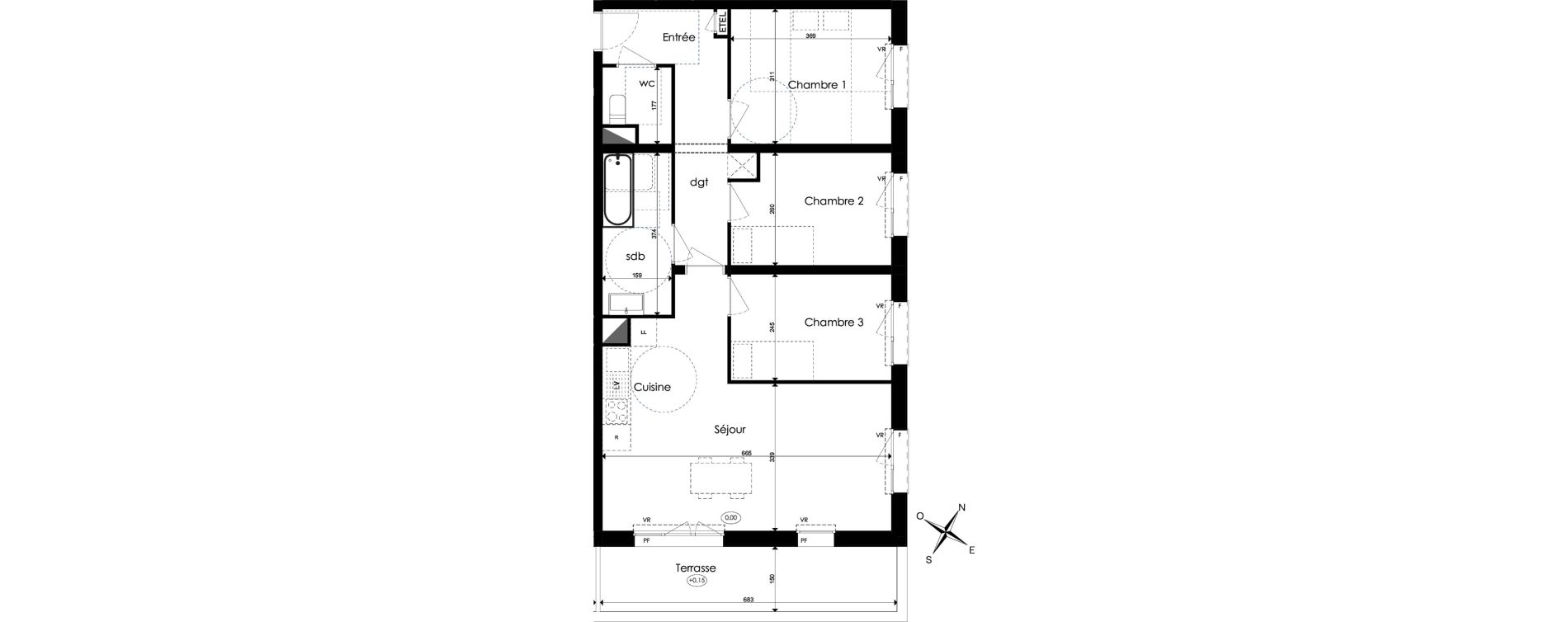 Appartement T4 de 75,29 m2 &agrave; Amiens Intercampus