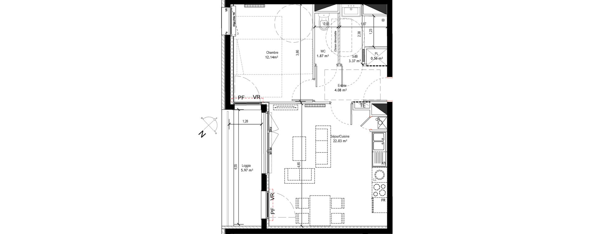 Appartement T2 de 44,05 m2 &agrave; Amiens Saint honore - jeanne d arc