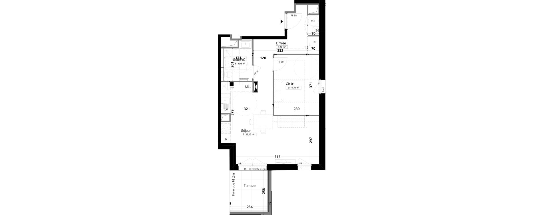 Appartement T2 de 46,69 m2 &agrave; Amiens Gare - la vallee - les hortillonnages