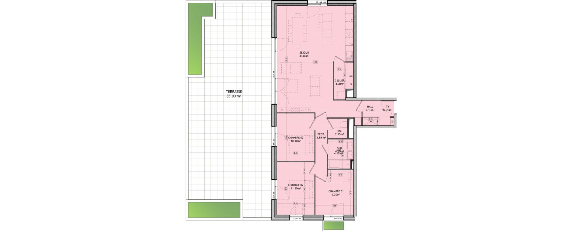 Appartement T4 de 92,20 m2 &agrave; Amiens La vall&eacute;e