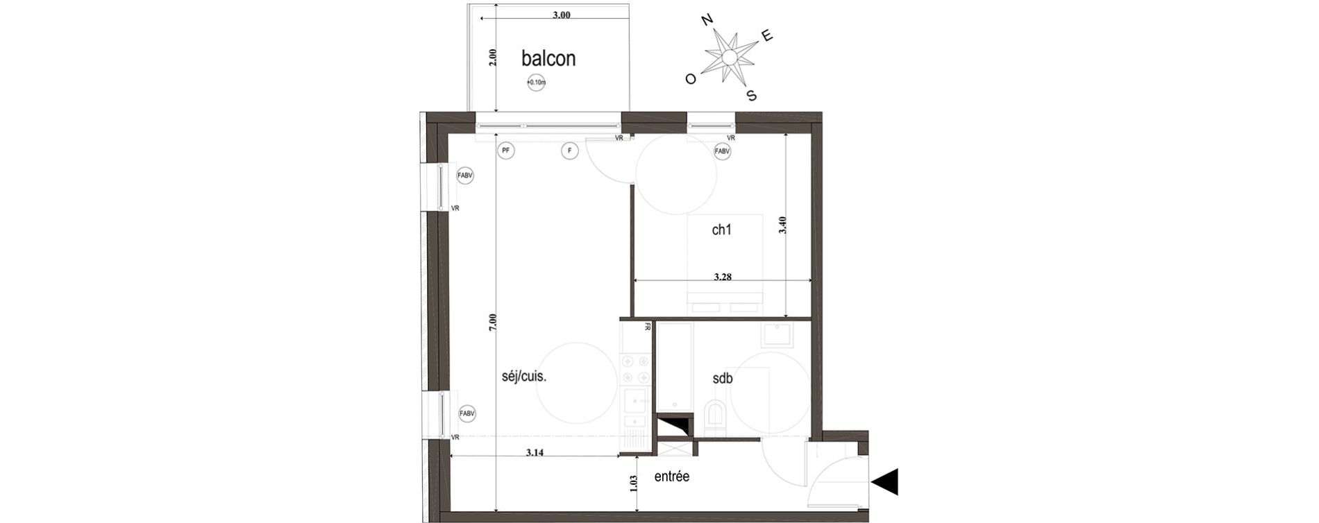 Appartement T2 de 46,70 m2 &agrave; Amiens Intercampus