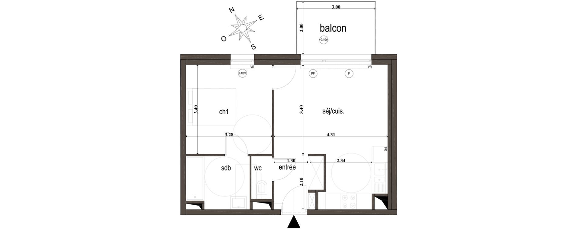 Appartement T2 de 40,10 m2 &agrave; Amiens Intercampus