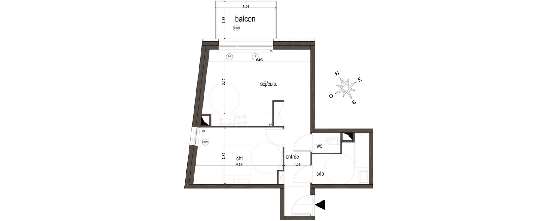 Appartement T2 de 43,30 m2 &agrave; Amiens Intercampus