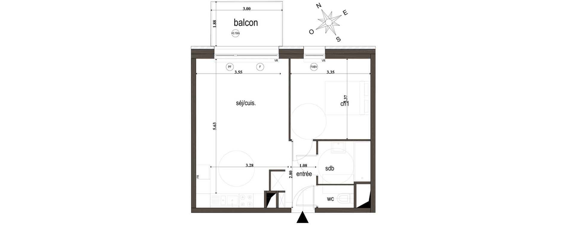 Appartement T2 de 43,20 m2 &agrave; Amiens Intercampus