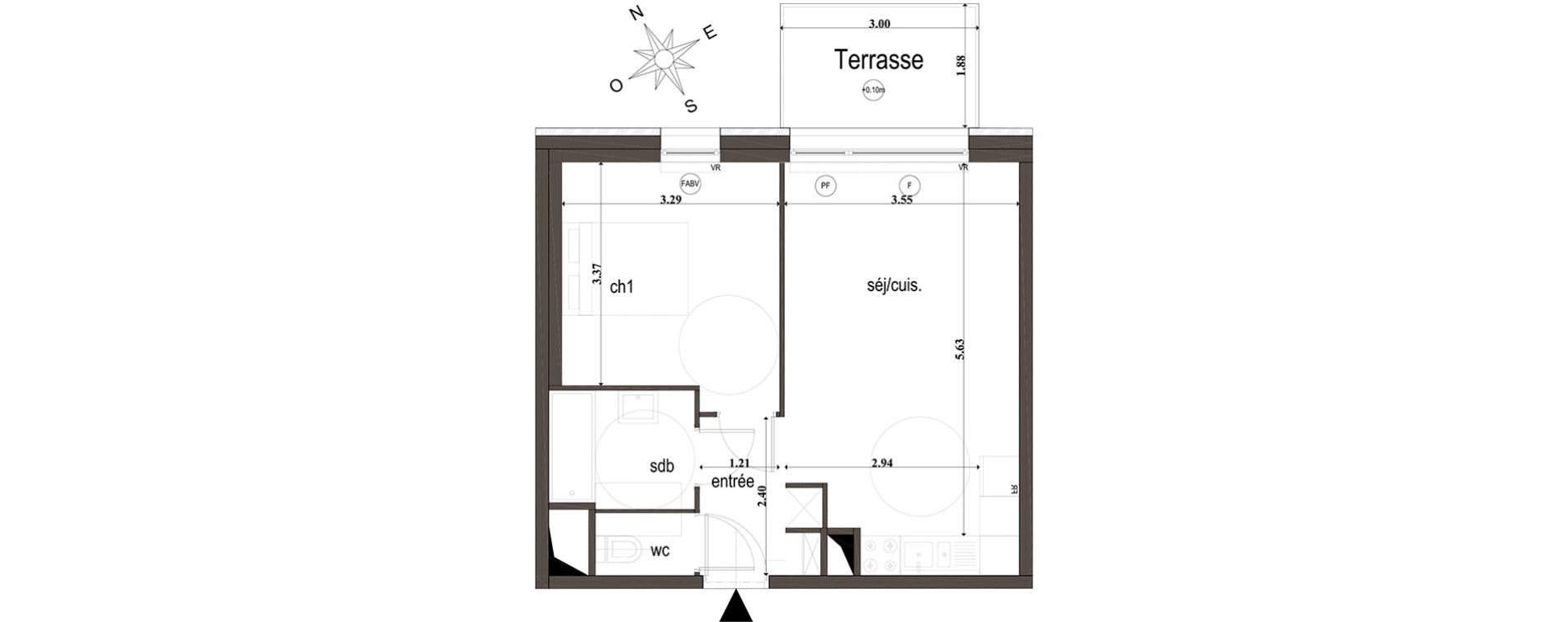 Appartement T2 de 41,10 m2 &agrave; Amiens Intercampus