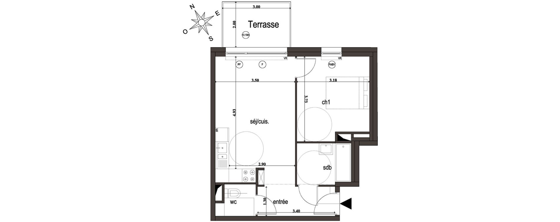 Appartement T2 de 41,40 m2 &agrave; Amiens Intercampus