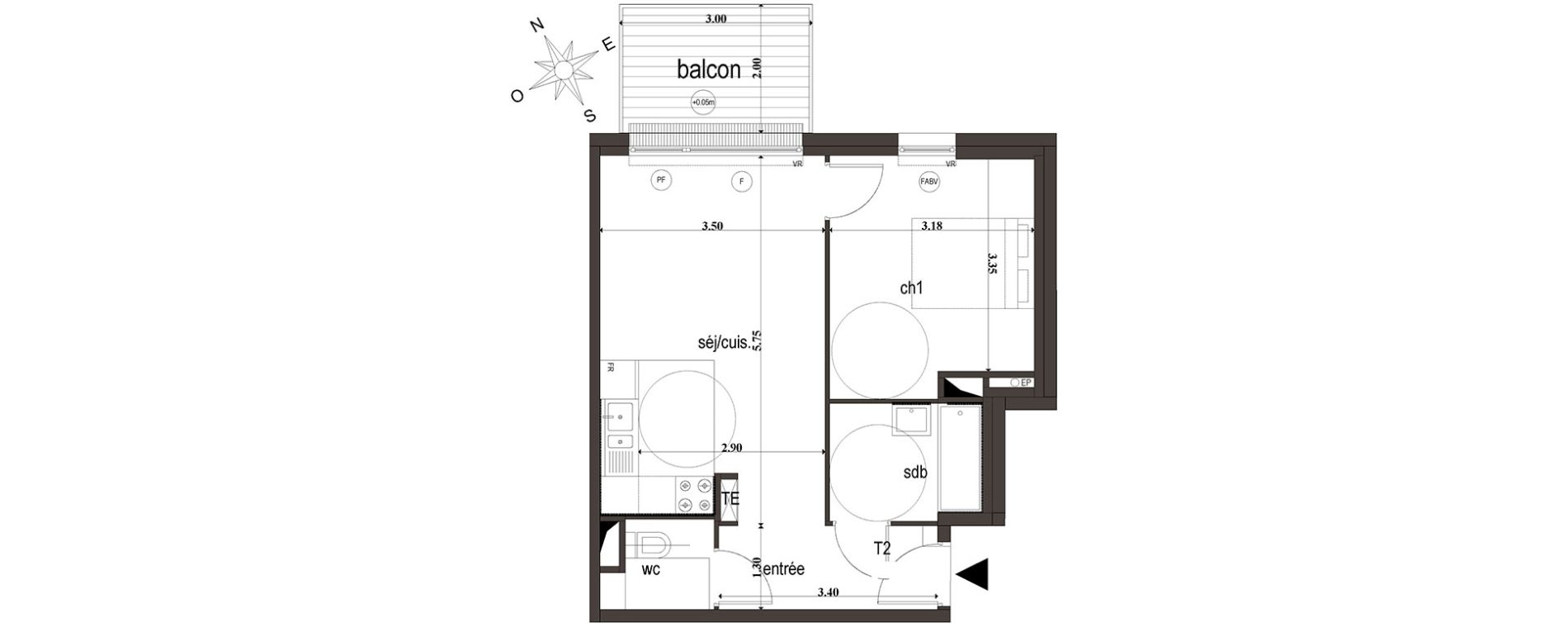 Appartement T2 de 41,70 m2 &agrave; Amiens Intercampus