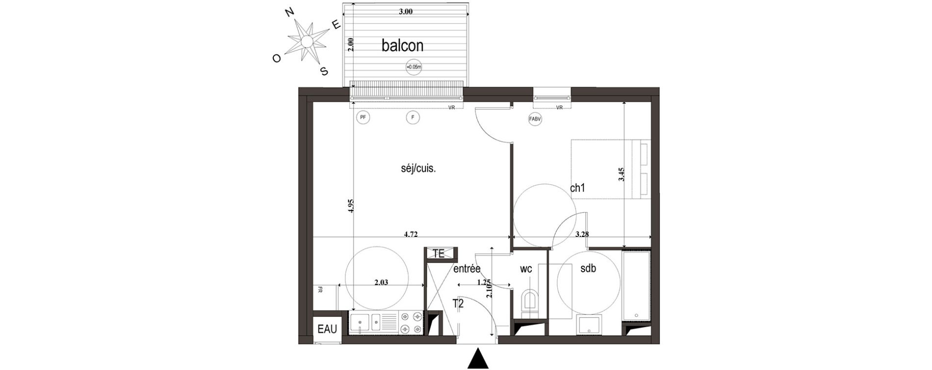 Appartement T2 de 42,20 m2 &agrave; Amiens Intercampus
