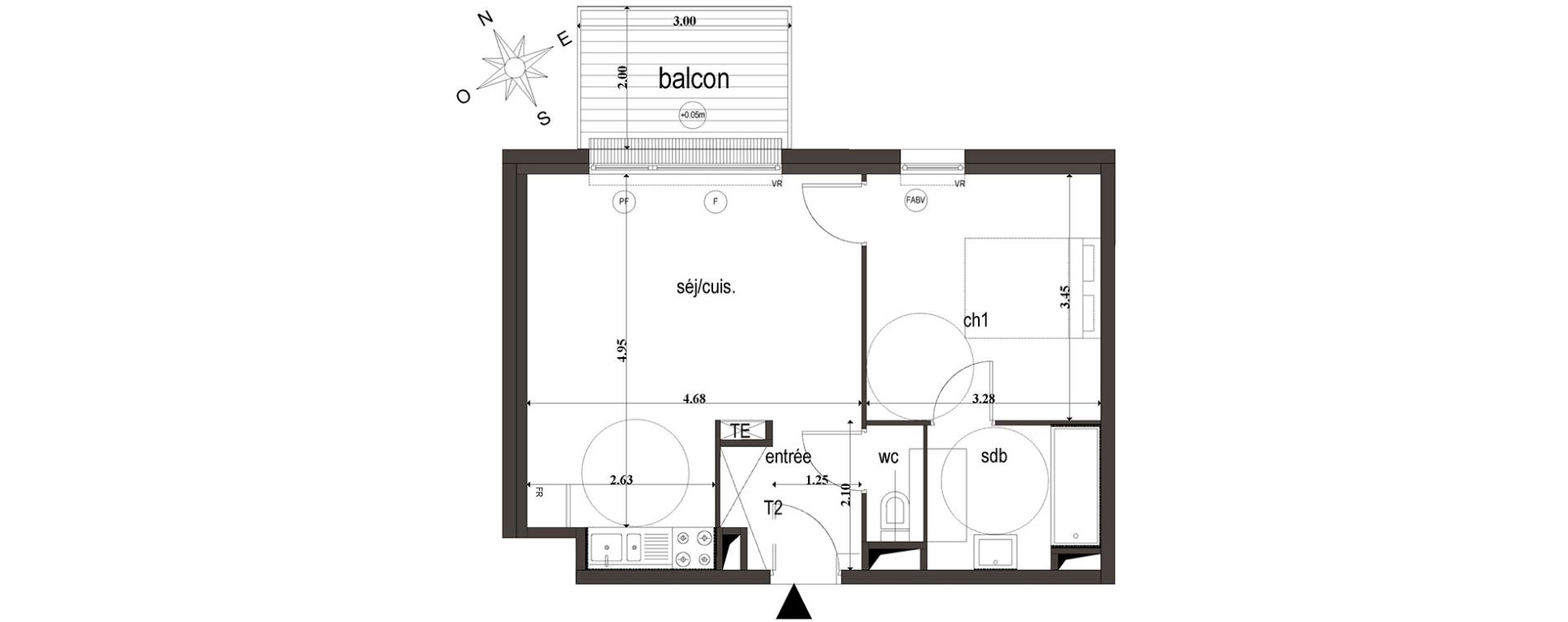 Appartement T2 de 42,20 m2 &agrave; Amiens Intercampus