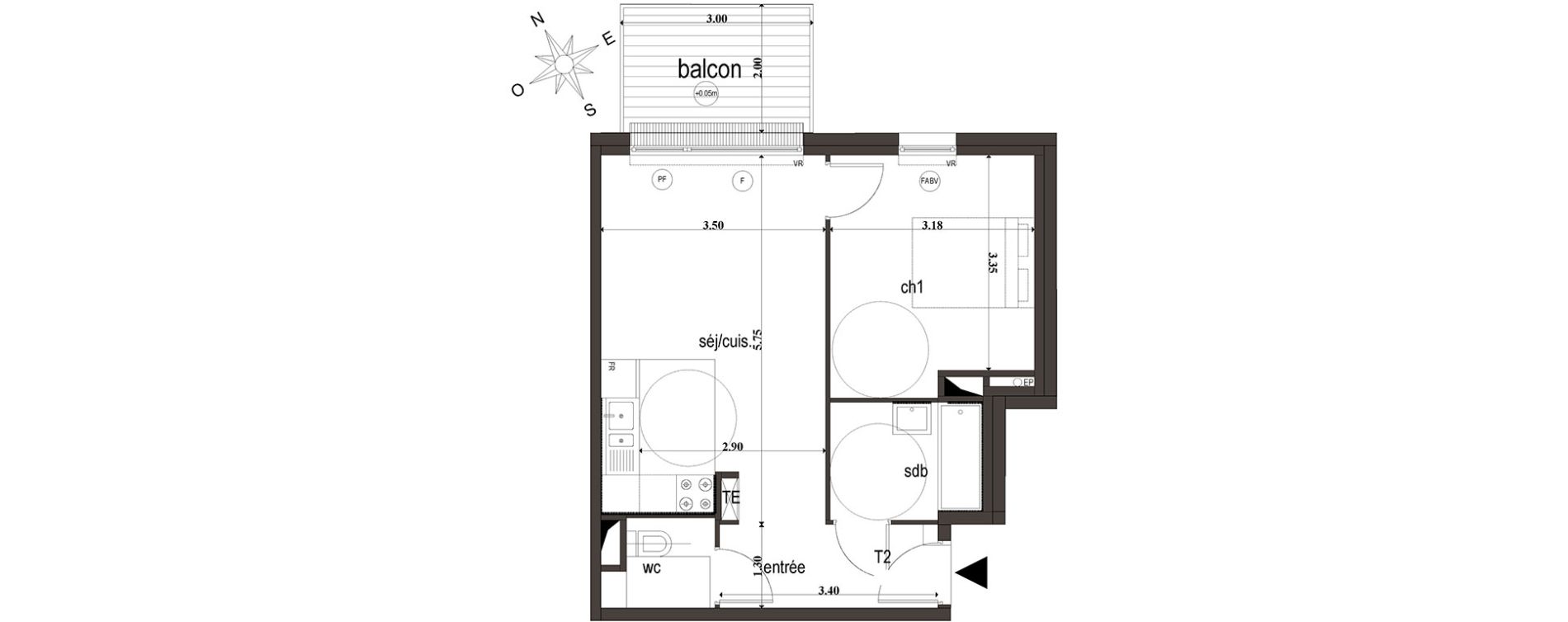 Appartement T2 de 41,70 m2 &agrave; Amiens Intercampus