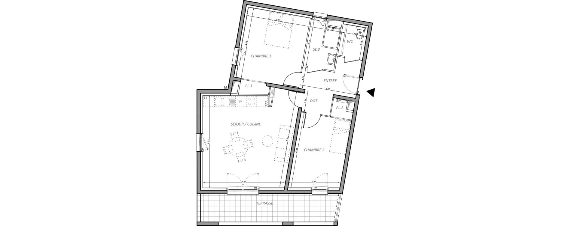 Appartement T3 de 69,74 m2 &agrave; Amiens Intercampus
