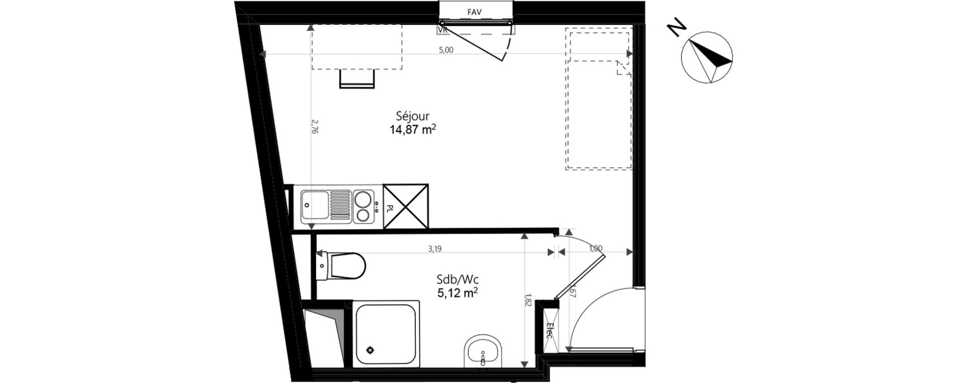 Appartement T1 de 19,99 m2 &agrave; Amiens Saint leu - notre dame