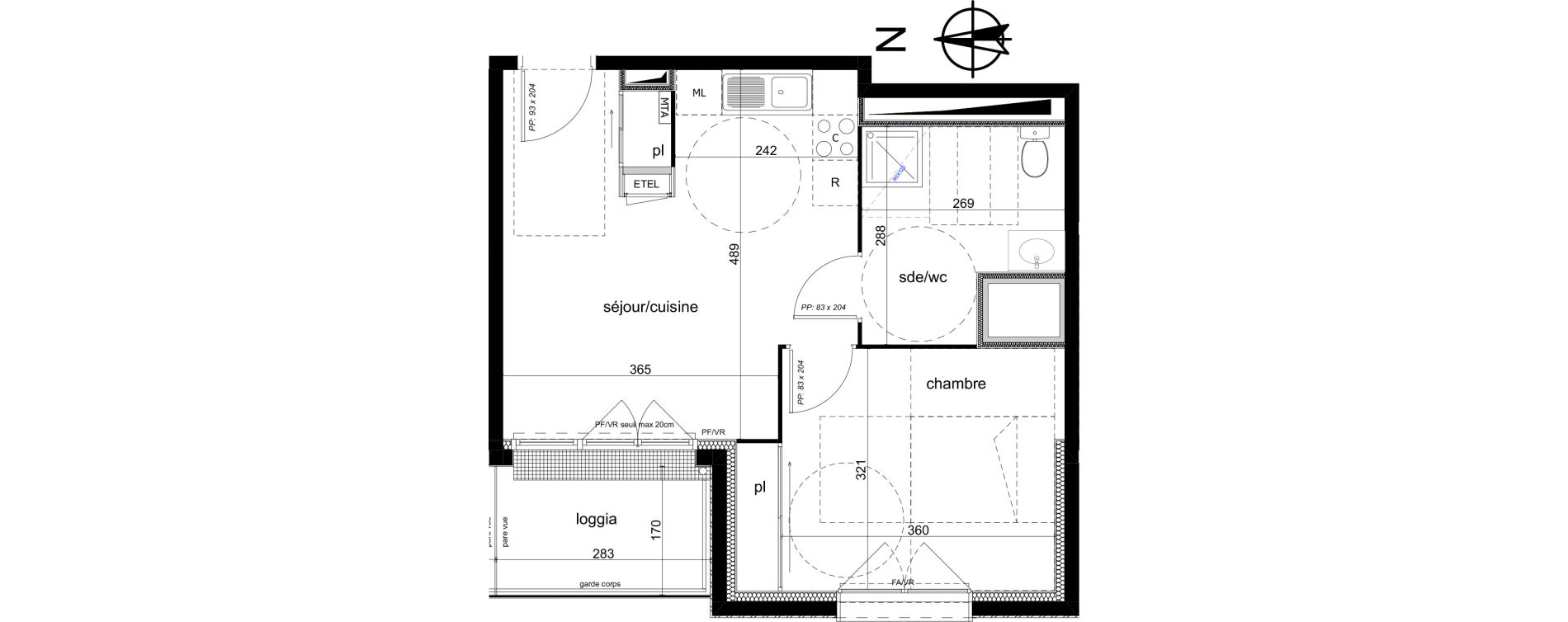 Appartement T2 de 40,66 m2 &agrave; Amiens Intercampus