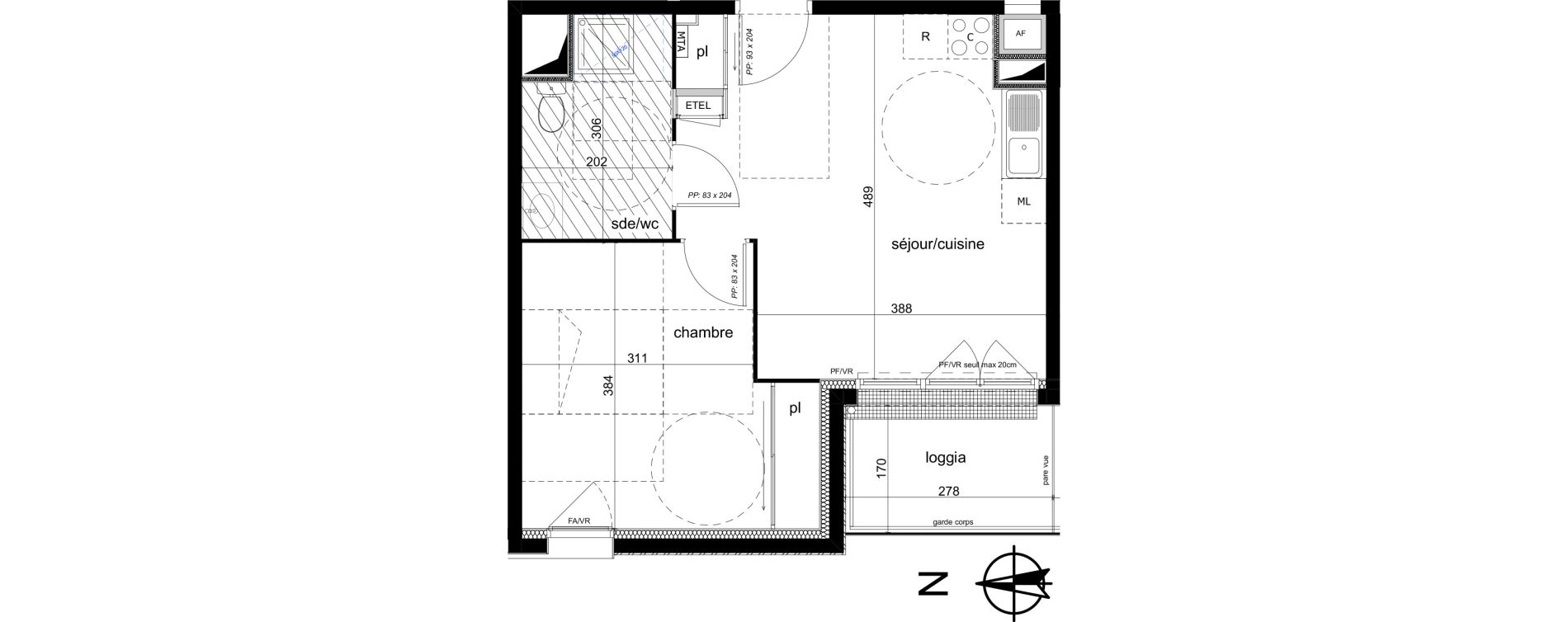 Appartement T2 de 40,38 m2 &agrave; Amiens Intercampus