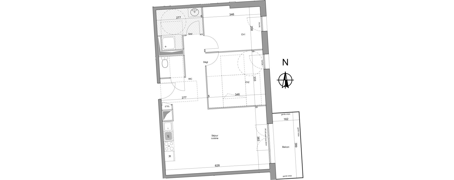 Appartement T3 de 60,11 m2 &agrave; Amiens Intercampus