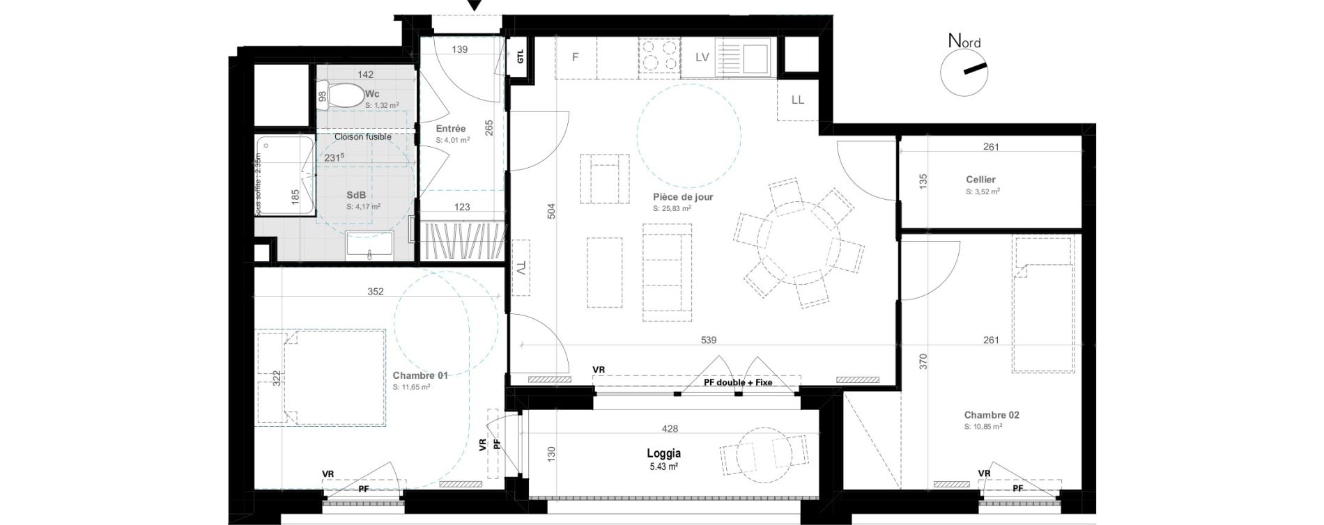 Appartement T3 de 61,35 m2 &agrave; Amiens Gare - la vallee - les hortillonnages