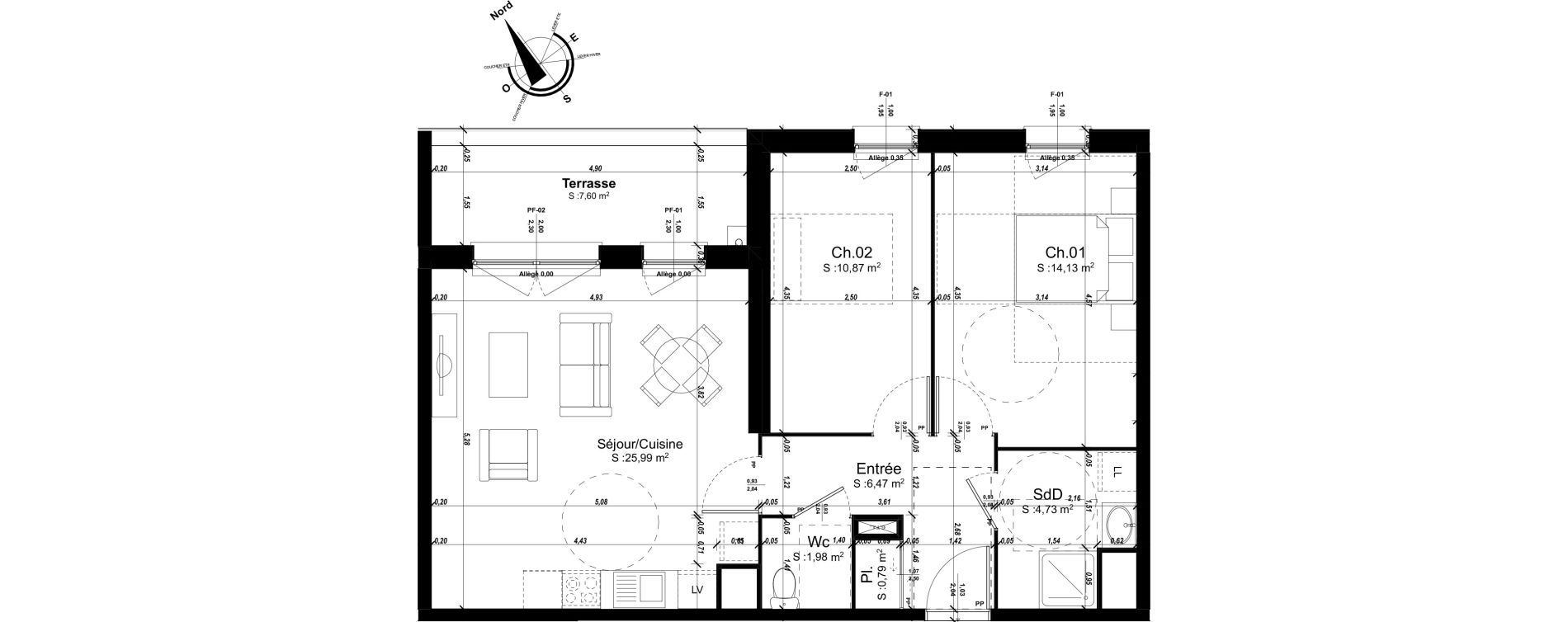 Appartement T3 de 64,96 m2 &agrave; Amiens Intercampus