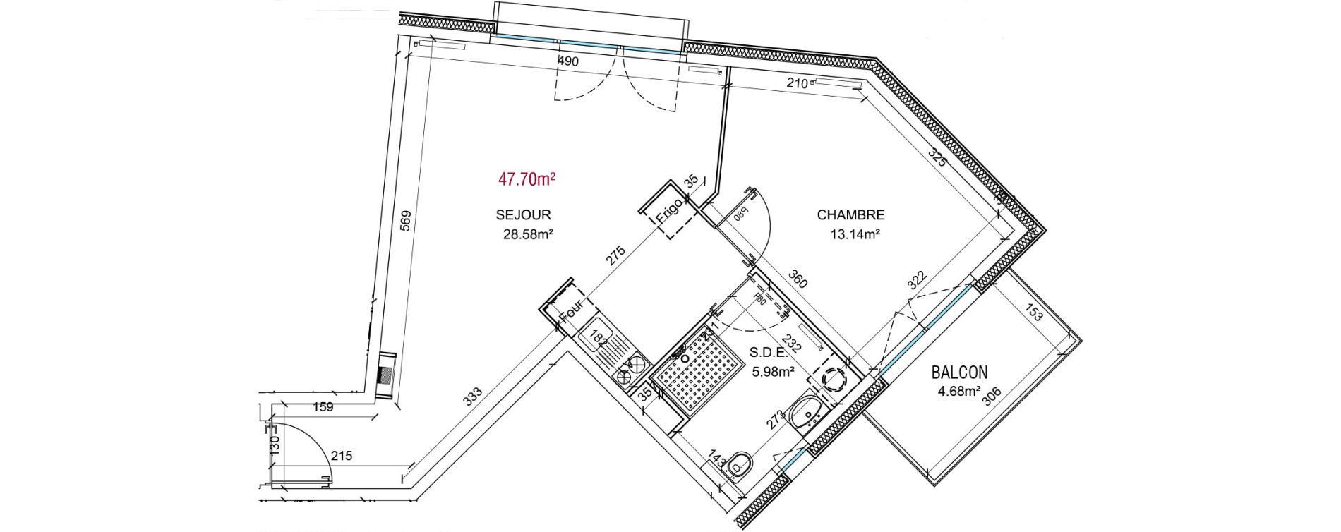 Triplex T2 de 47,70 m2 &agrave; Amiens Saint honore - jeanne d arc