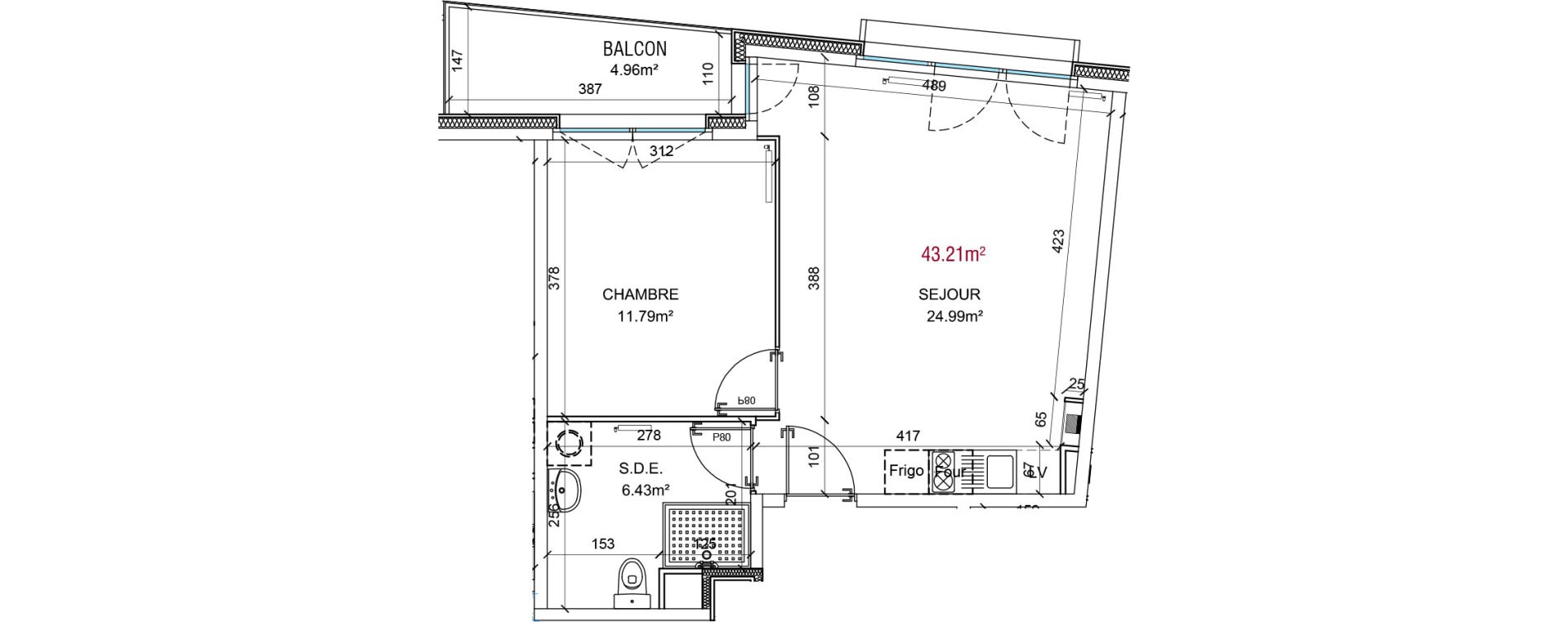 Appartement T2 de 43,21 m2 &agrave; Amiens Saint honore - jeanne d arc