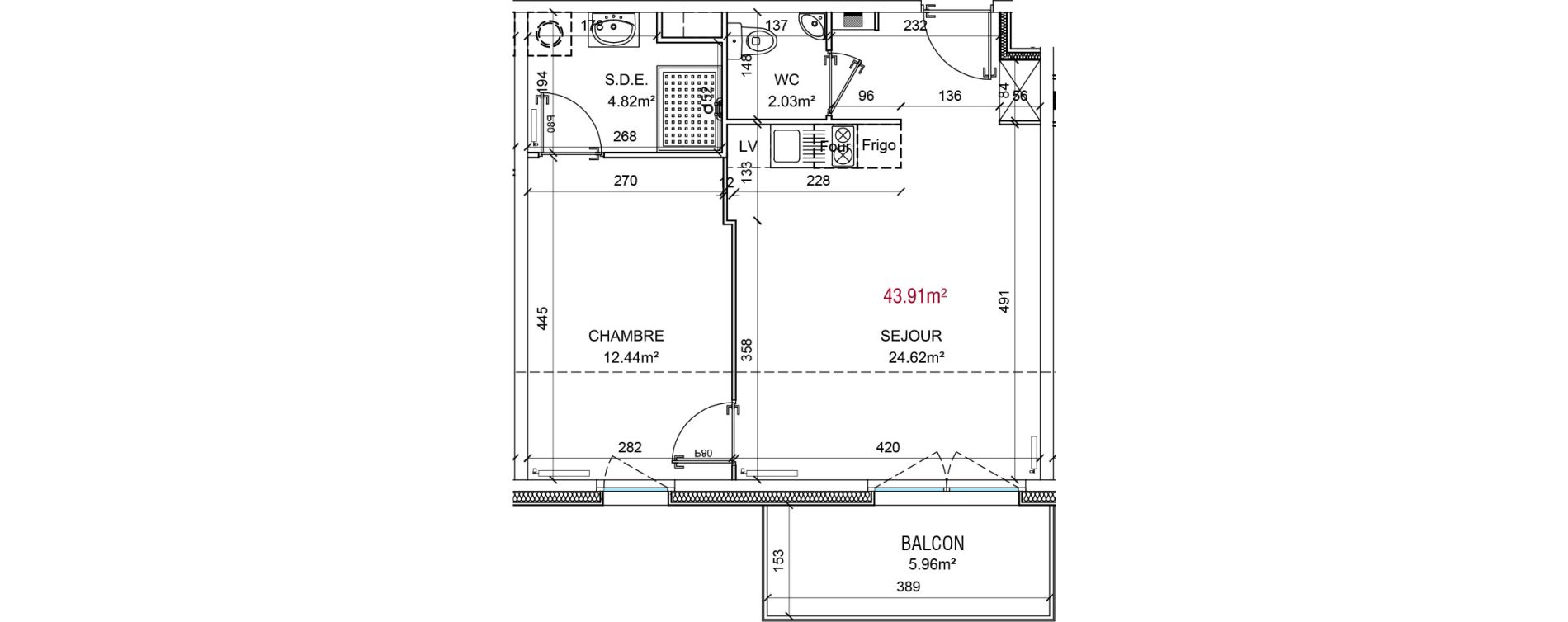 Appartement T2 de 43,91 m2 &agrave; Amiens Saint honore - jeanne d arc