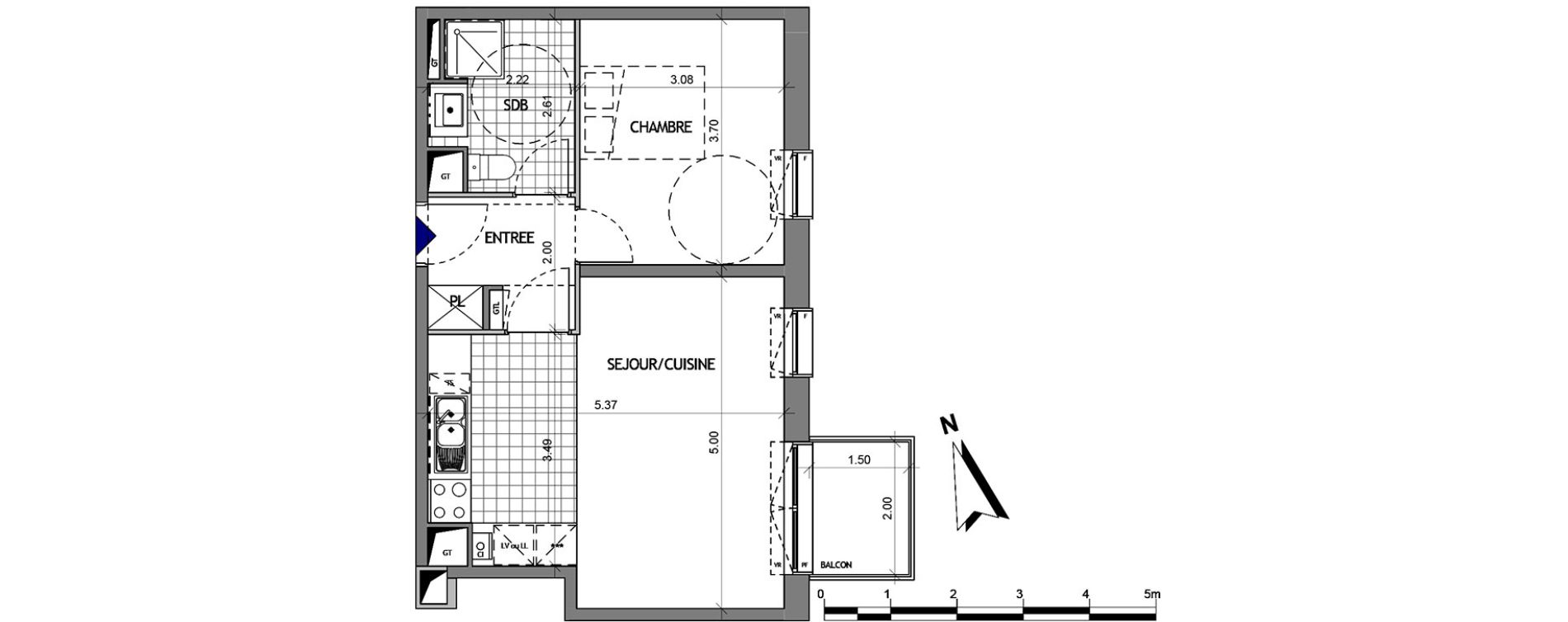 Appartement T2 de 43,74 m2 &agrave; Amiens La vall&eacute;e