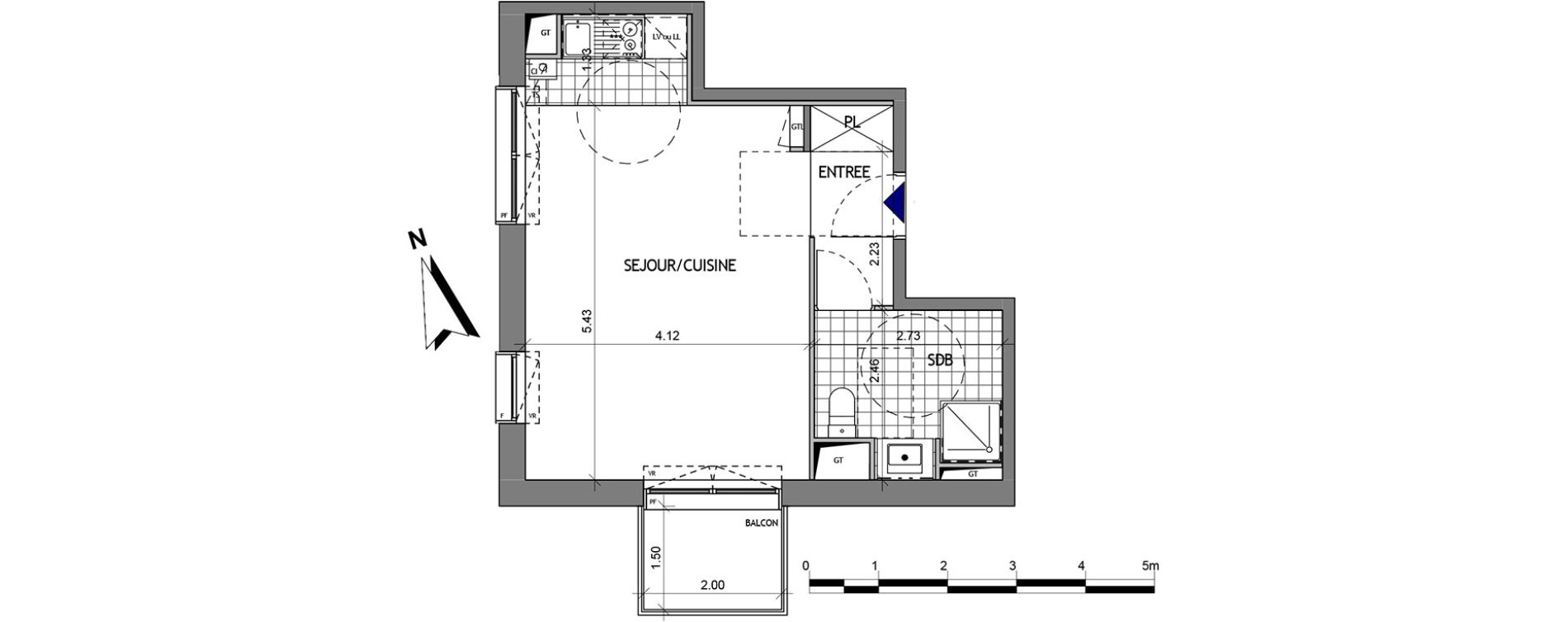 Appartement T1 de 34,30 m2 &agrave; Amiens La vall&eacute;e