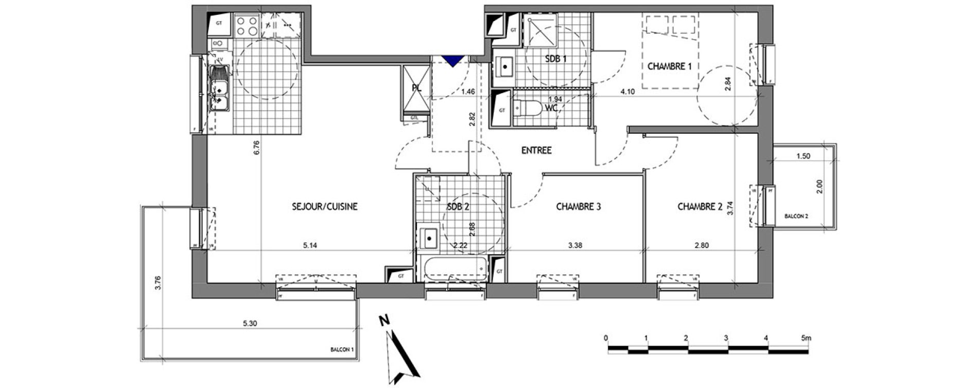 Appartement T4 de 81,76 m2 &agrave; Amiens La vall&eacute;e