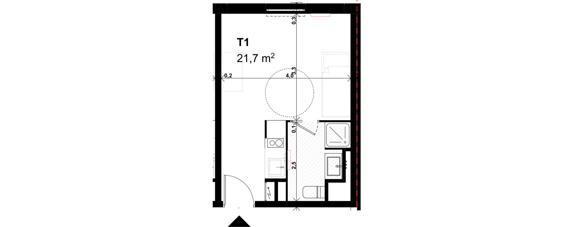 Appartement T1 de 21,70 m2 &agrave; Amiens Intercampus