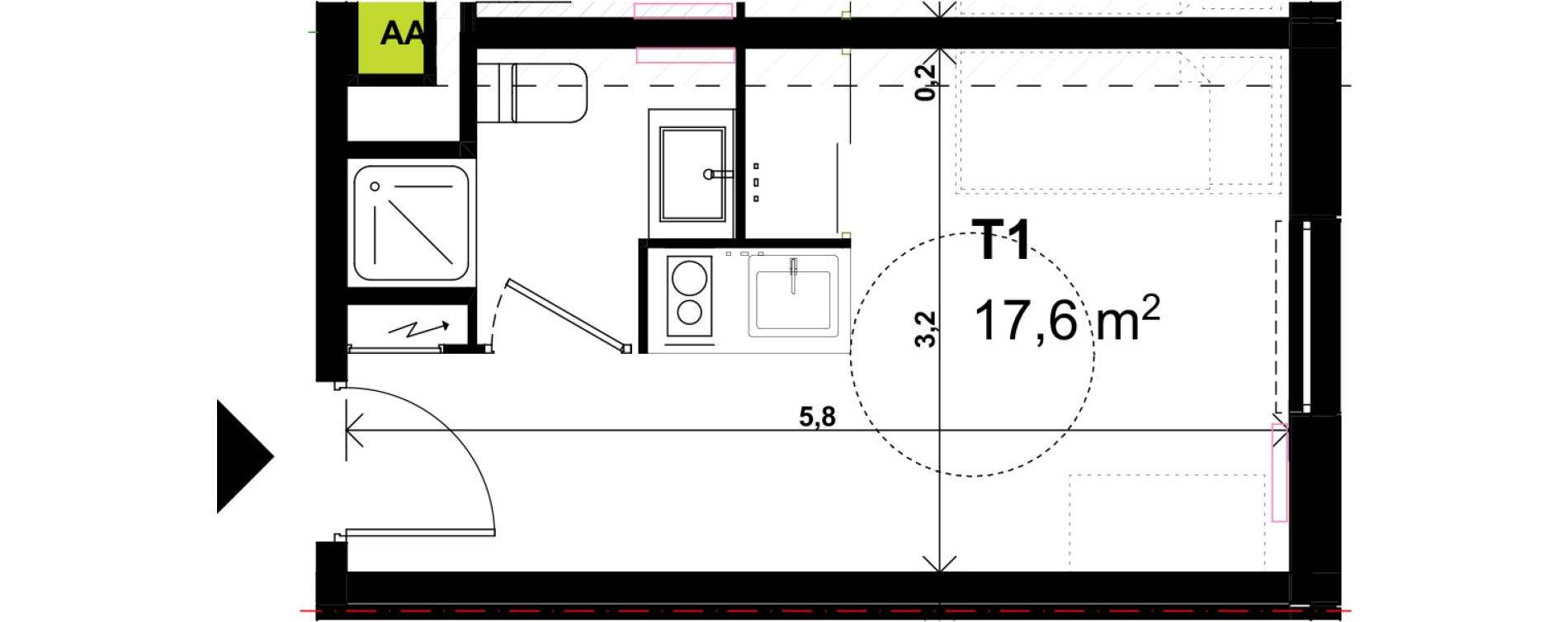 Appartement T1 de 17,60 m2 &agrave; Amiens Intercampus