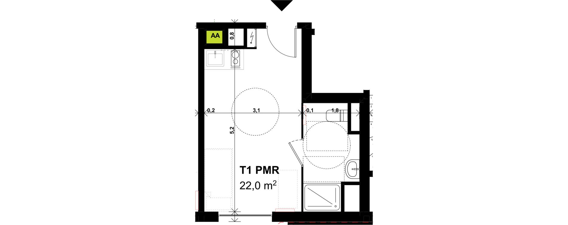 Appartement T1 de 22,00 m2 &agrave; Amiens Intercampus